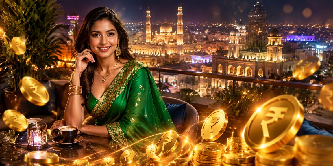 Indian player enjoying mobile casino game in traditional attire